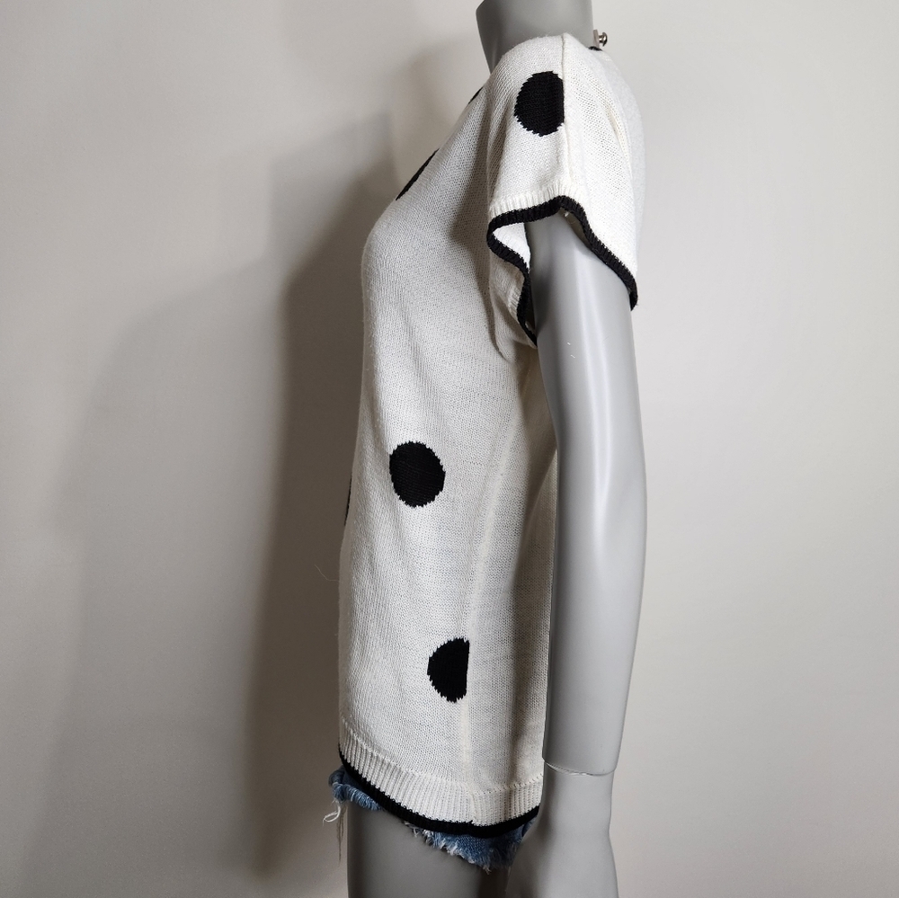Vintage "Surrey Classics" Black Polka Dot Short Sleeve Knit Top Size XL - Picture 5 of 15